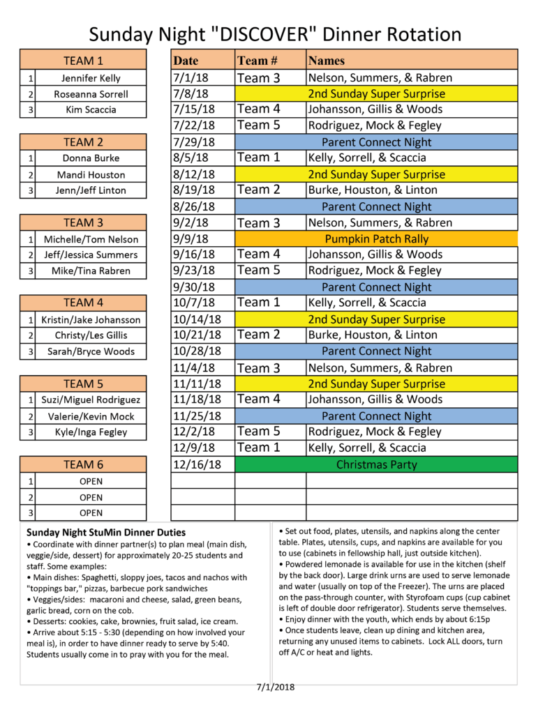 StuMin Dinner List – First Church Port Orange